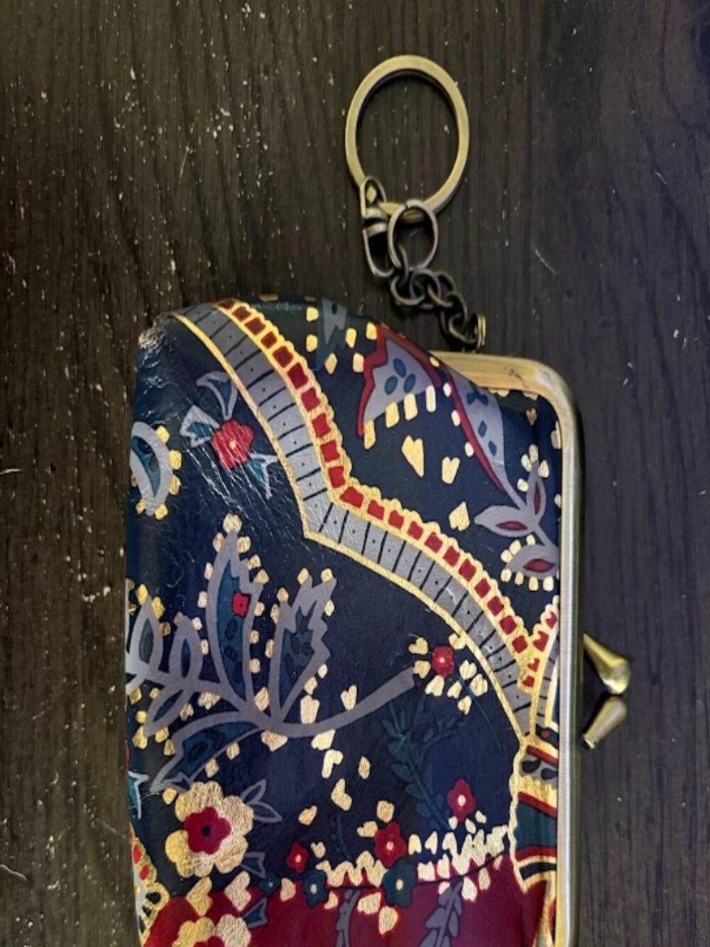 Patricia Nash Tri-Metallic Leather Kiss Lock Coin Purse with Key Chain